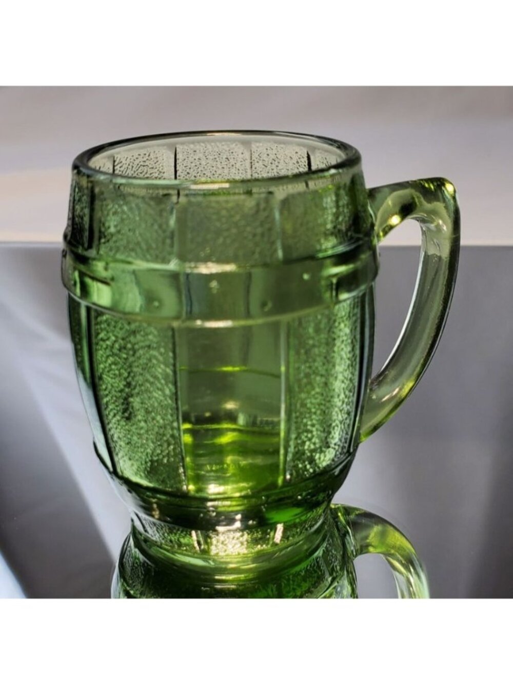 Vintage Mini Whiskey Barrel Mug Shot Glass Green Toothpick Holder with Handle